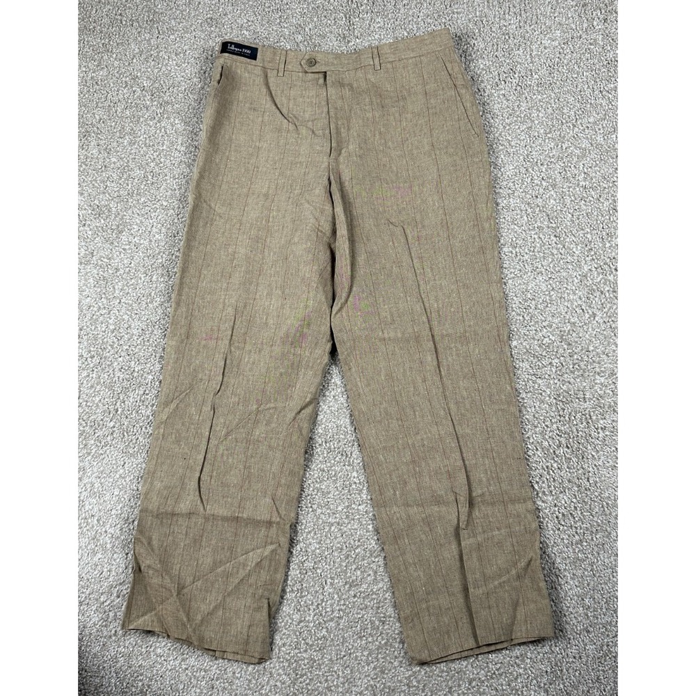 Tollegno 1900 Trouser Mens 36 Beige Straight Leg Linen Pants Italy Made *34x29.5